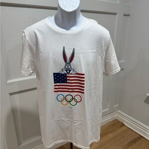 NWT Looney Tunes‎ Olympics T Shirt Mens  Medium White Team USA Bugs Bunny Taz